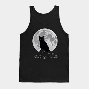 full moon and a black cat on a dark cloud Tank Top